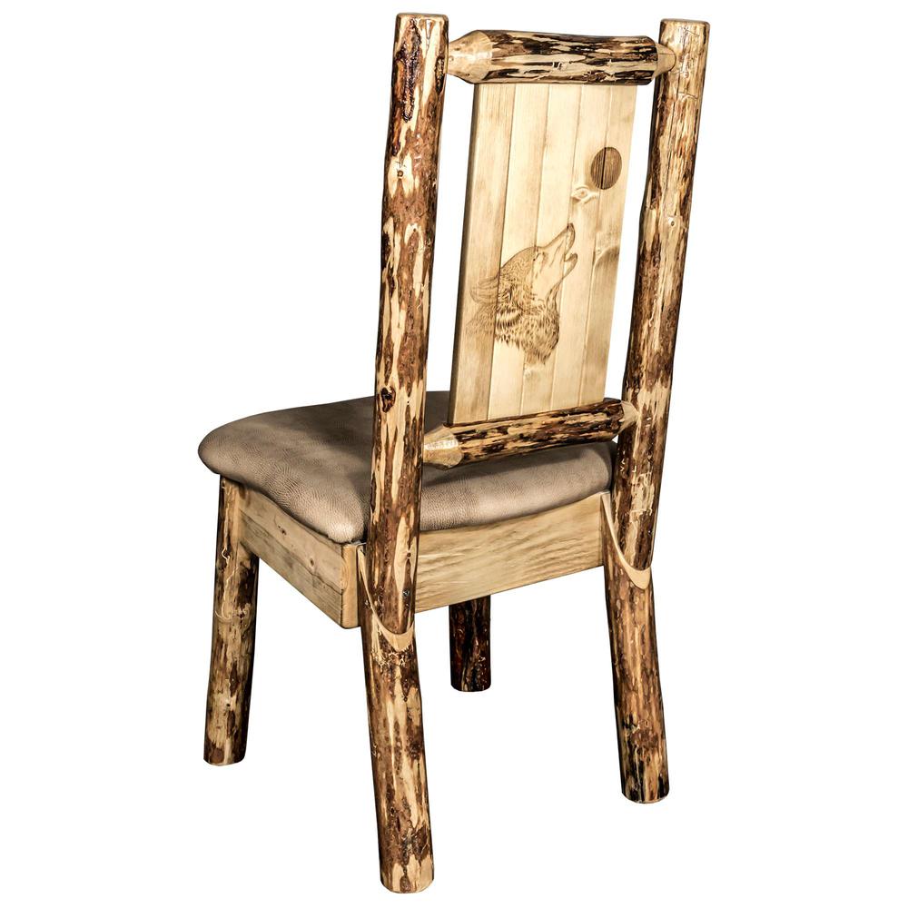 Glacier Country Collection Side Chair - Buckskin Upholstery, w/ Laser Engraved Wolf Design. Picture 1