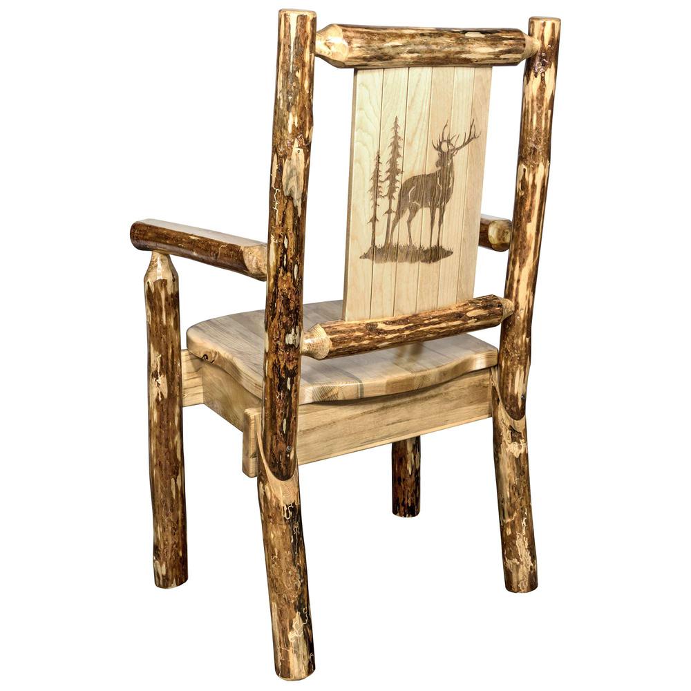 Glacier Country Collection Captain's Chair w/ Laser Engraved Elk Design. Picture 1