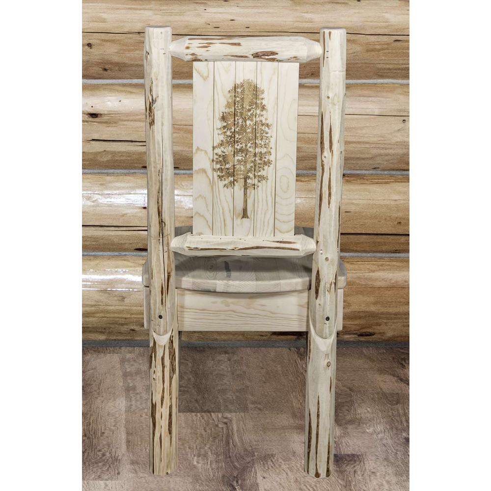 Montana Collection Side Chair w/ Laser Engraved Pine Tree Design, Clear Lacquer Finish. Picture 7