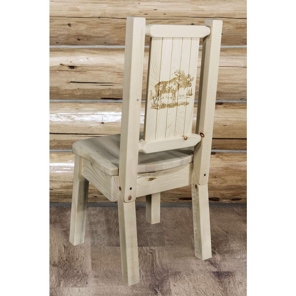Homestead Collection Side Chair w/ Laser Engraved Moose Design, Clear Lacquer Finish. Picture 6