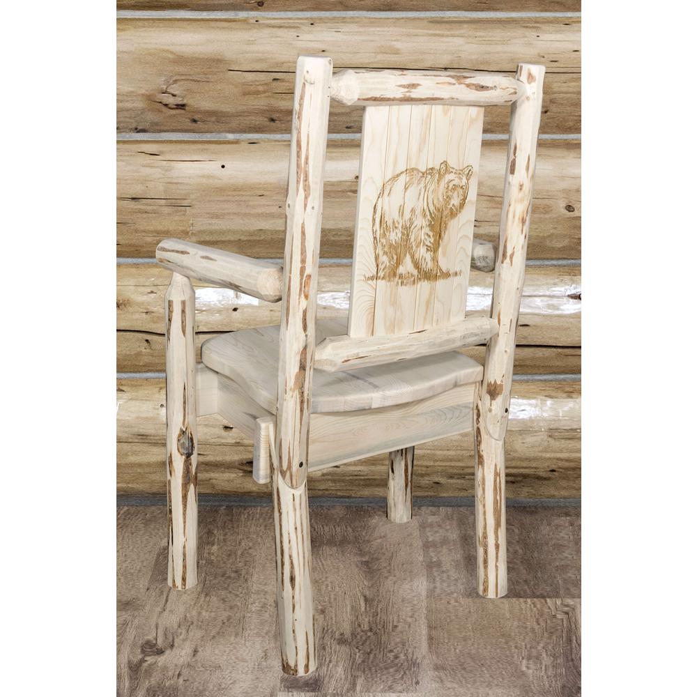 Montana Collection Captain's Chair w/ Laser Engraved Bear Design, Clear Lacquer Finish. Picture 6