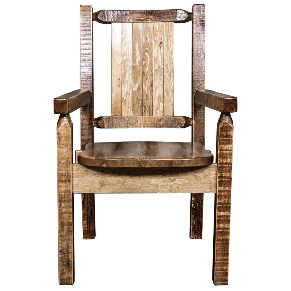 Homestead Collection Captain's Chair w/ Laser Engraved Pine Tree Design, Stain & Lacquer Finish. Picture 4