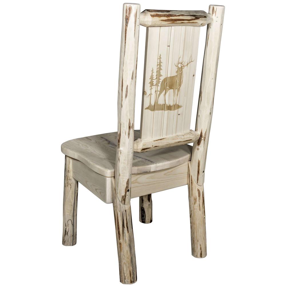 Montana Collection Side Chair w/ Laser Engraved Elk Design, Clear Lacquer Finish. Picture 1