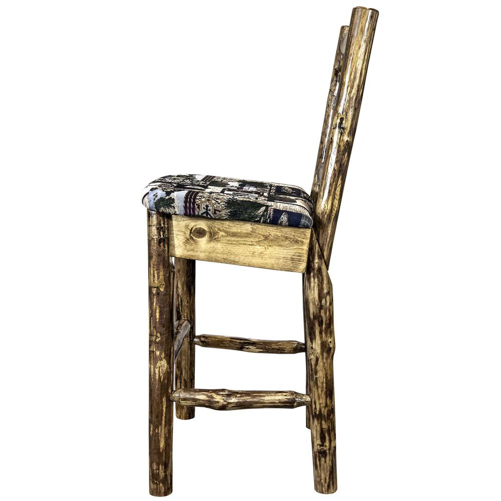 Glacier Country Collection Barstool w/ Back, Upholstered Seat, Woodland Pattern. Picture 3