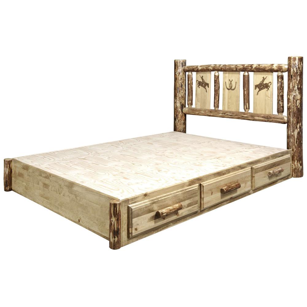 Glacier Country Collection Platform Bed w/ Storage, Twin w/ Laser Engraved Bronc Design. Picture 7