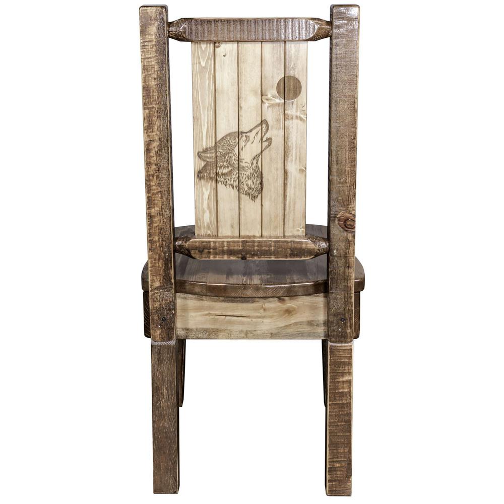 Homestead Collection Side Chair - Woodland Upholstery w/ Laser Engraved Wolf Design, Stain & Lacquer Finish. Picture 2