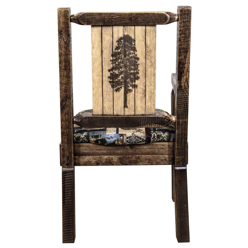 Homestead Collection Captain's Chair, Woodland Upholstery w/ Laser Engraved Pine Tree Design, Stain & Lacquer Finish. Picture 2