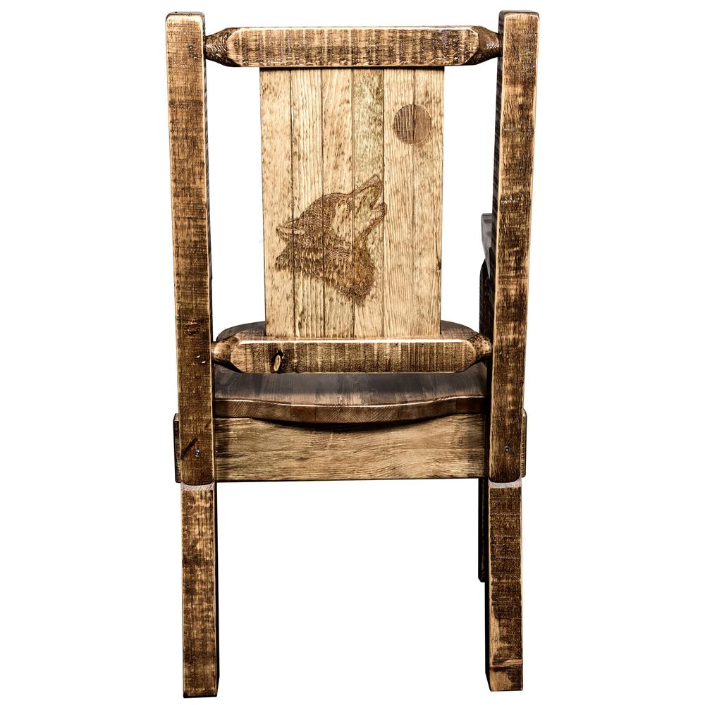 Homestead Collection Captain's Chair w/ Laser Engraved Wolf Design, Stain & Lacquer Finish. Picture 2