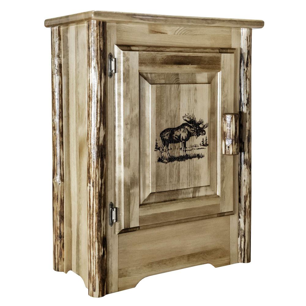 Glacier Country Collection Accent Cabinet w/ Laser Engraved Moose Design, Left Hinged. Picture 1