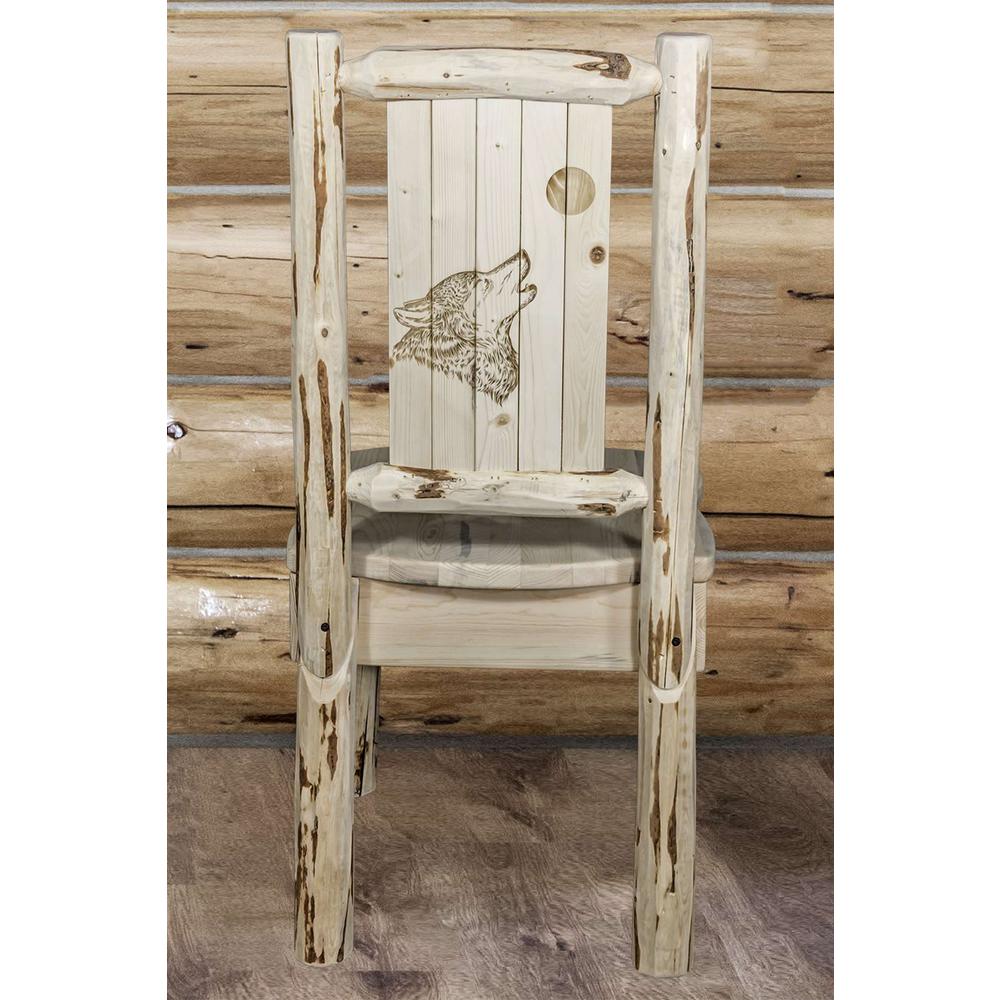 Montana Collection Side Chair w/ Laser Engraved Wolf Design, Clear Lacquer Finish. Picture 7