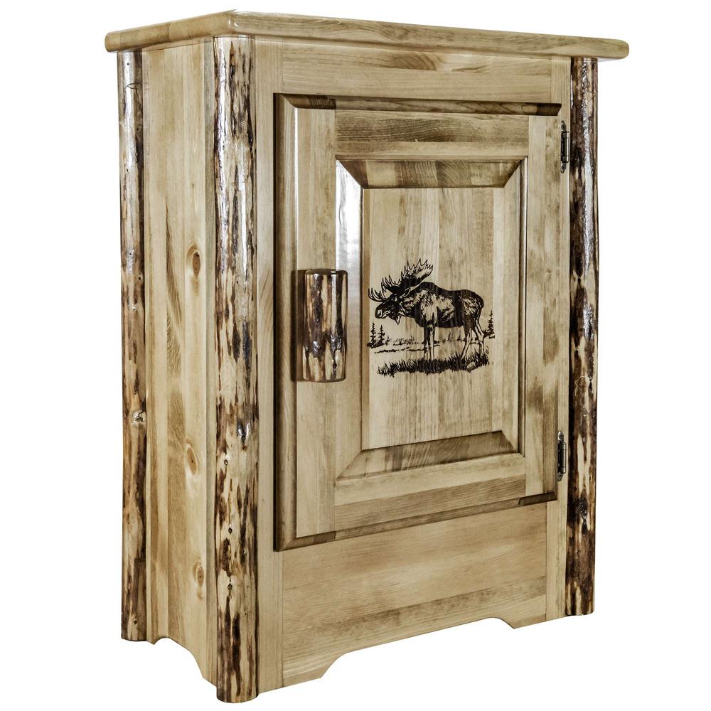 Glacier Country Collection Accent Cabinet w/ Laser Engraved Moose Design, Right Hinged. Picture 3