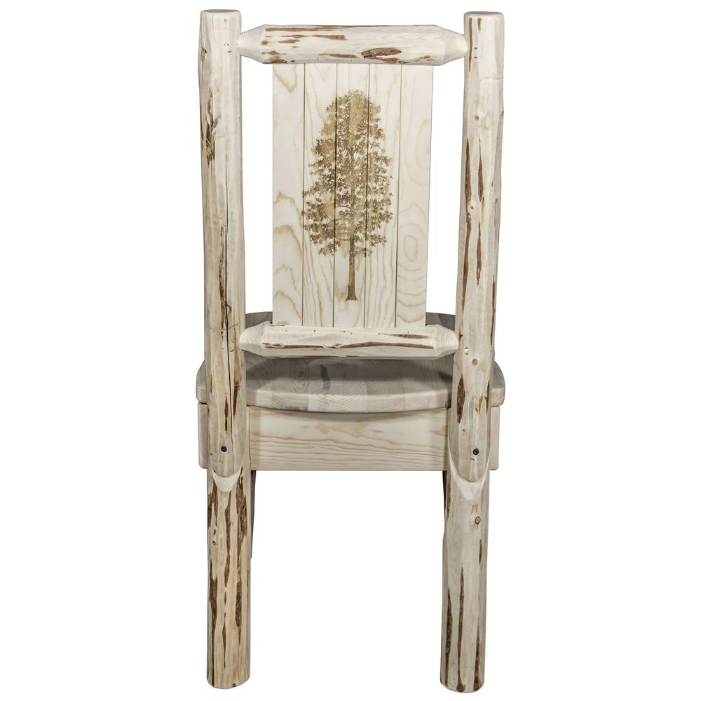 Montana Collection Side Chair w/ Laser Engraved Pine Tree Design, Clear Lacquer Finish. Picture 2