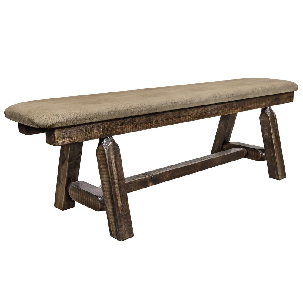 Homestead Collection Plank Style Bench, Stain & Clear Lacquer Finish, 5 Foot w/ Buckskin Upholstery. Picture 1