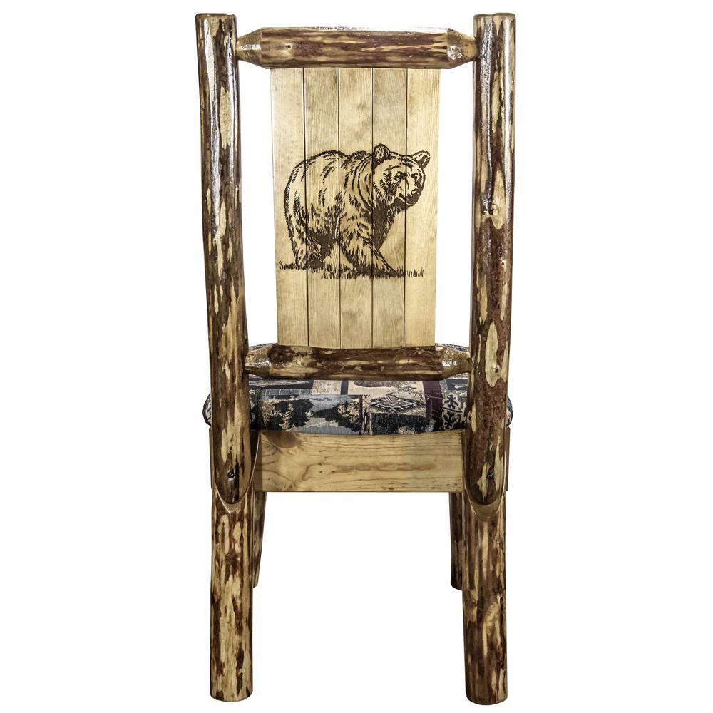 Glacier Country Collection Side Chair - Woodland Upholstery, w/ Laser Engraved Bear Design. Picture 2