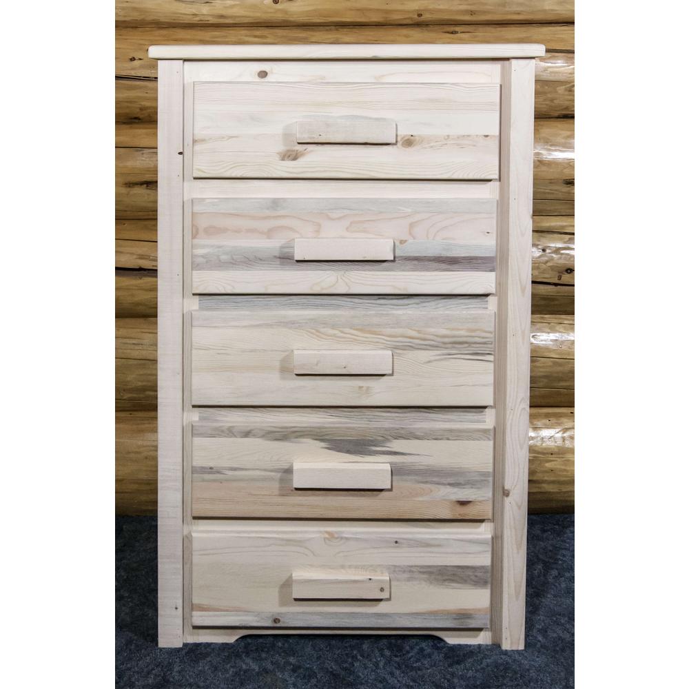 Homestead Collection 5 Drawer Chest of Drawers, Clear Lacquer Finish. Picture 4