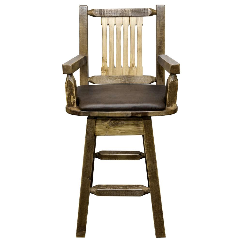 Homestead Collection Captain's Barstool w/ Back & Swivel, Stain & Lacquer Finish w/ Upholstered Seat, Saddle Pattern. Picture 2
