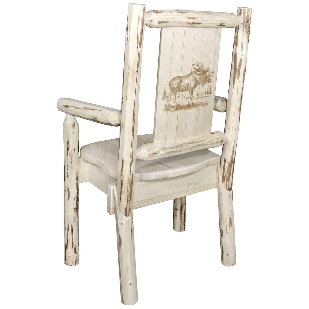 Montana Collection Captain's Chair w/ Laser Engraved Moose Design, Clear Lacquer Finish. Picture 1