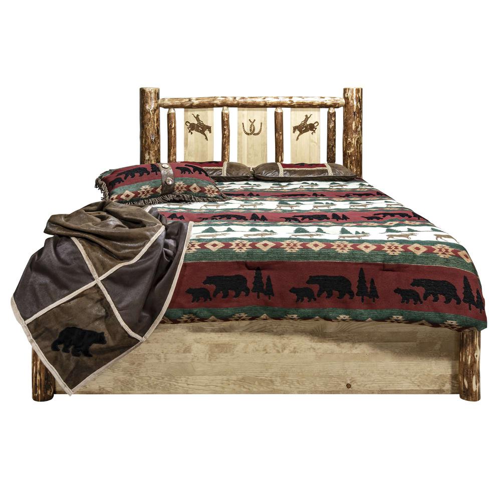 Glacier Country Collection Platform Bed w/ Storage, Twin w/ Laser Engraved Bronc Design. Picture 2