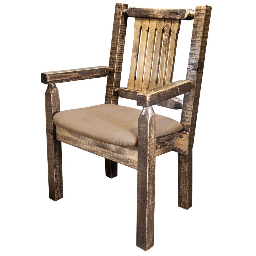Homestead Collection Captain's Chair, Stain & Clear Lacquer Finish w/ Upholstered Seat, Buckskin Pattern. Picture 2