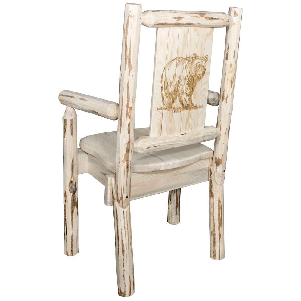 Montana Collection Captain's Chair w/ Laser Engraved Bear Design, Clear Lacquer Finish. Picture 1