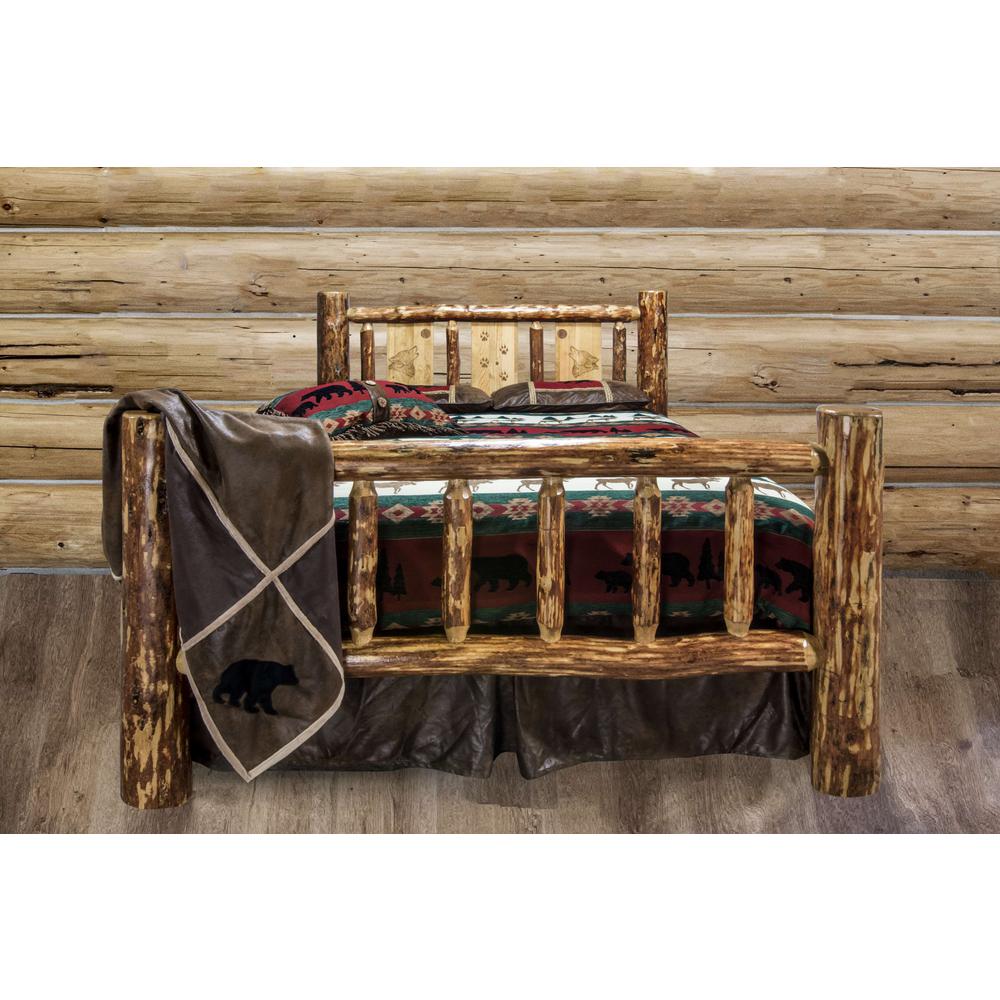 Glacier Country Collection California King Bed w/ Laser Engraved Wolf Design. Picture 10