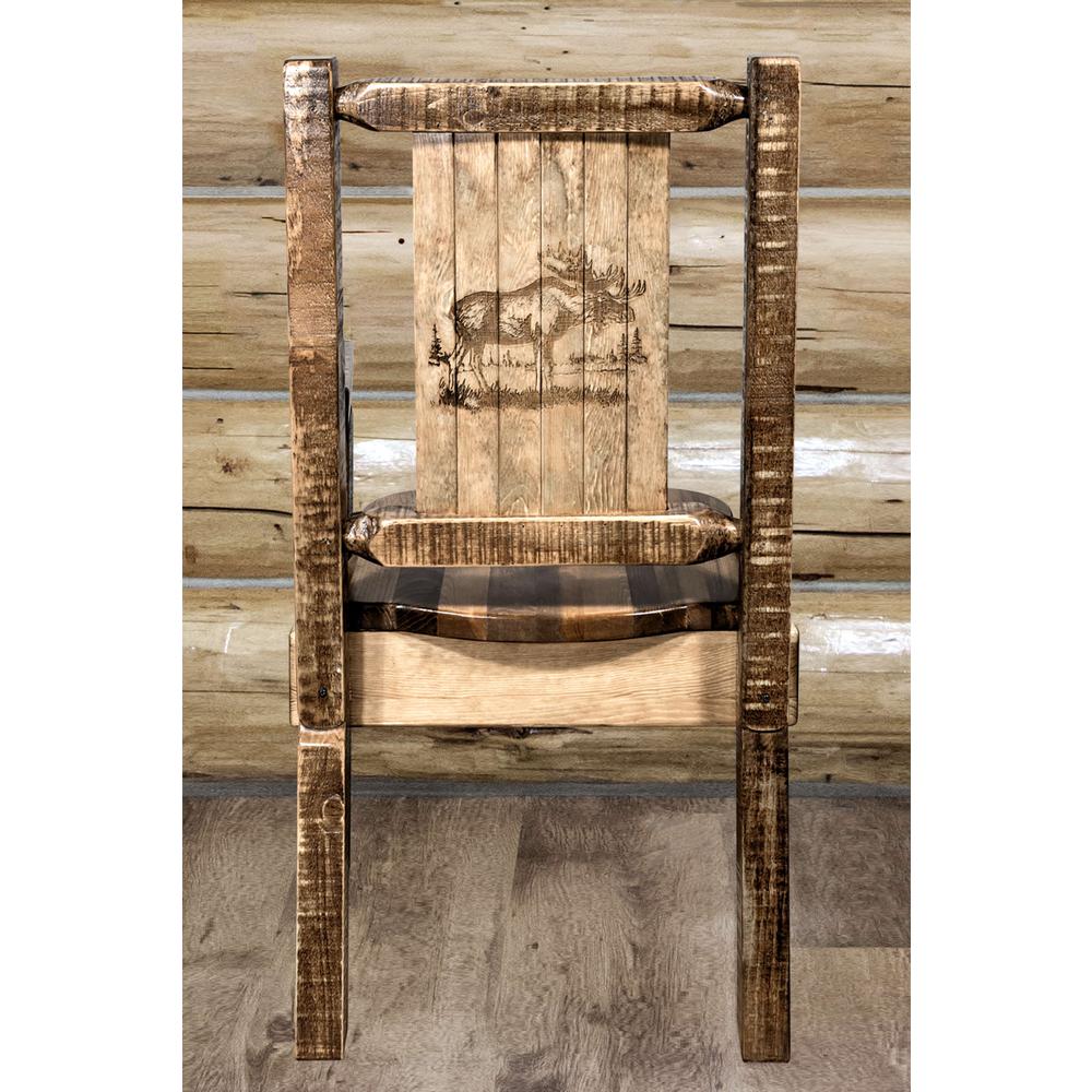 Homestead Collection Captain's Chair w/ Laser Engraved Moose Design, Stain & Lacquer Finish. Picture 7