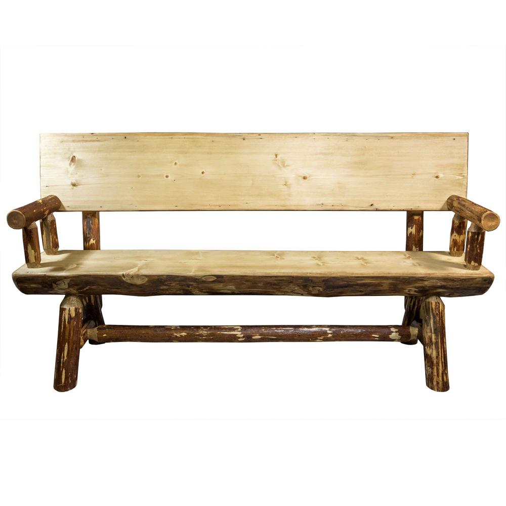Glacier Country Collection Half Log Bench w/ Back & Arms, 6 Foot. Picture 2