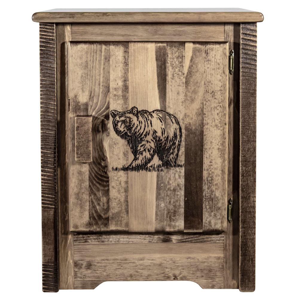 Homestead Collection Accent Cabinet w/ Laser Engraved Bear Design, Right Hinged, Stain & Clear Lacquer Finish. Picture 2