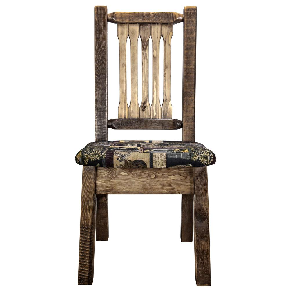 Homestead Collection Side Chair, Stain & Clear Lacquer Finish w/ Upholstered Seat, Woodland Pattern. Picture 2