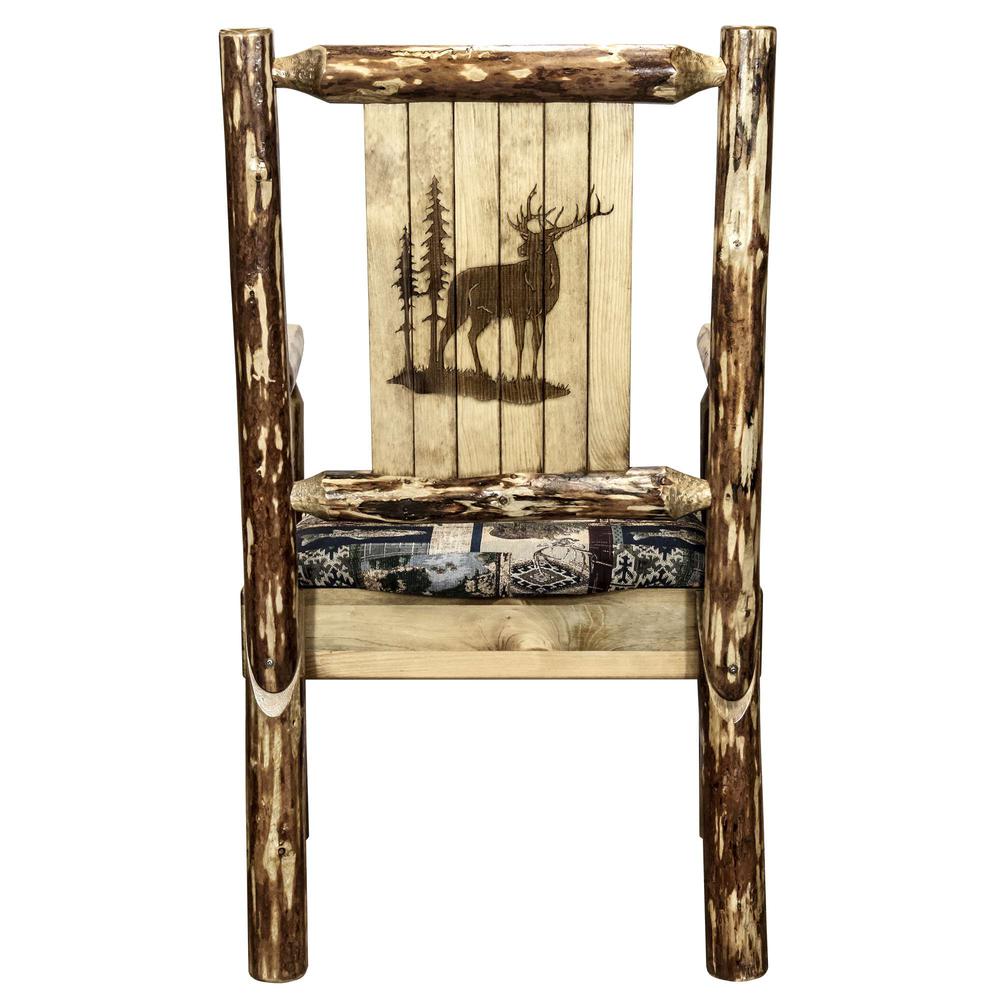 Glacier Country Collection Captain's Chair, Woodland Upholstery w/ Laser Engraved Elk Design. Picture 2