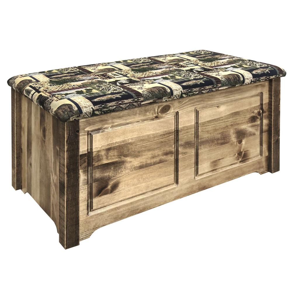 Homestead Collection Small Blanket Chest, Woodland Upholstery, Stain & Lacquer Finish. Picture 1