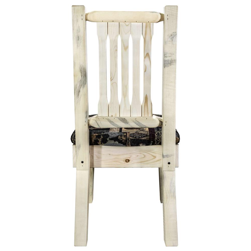 Homestead Collection Side Chair, Clear Lacquer Finish w/ Upholstered Seat, Woodland Pattern. Picture 5