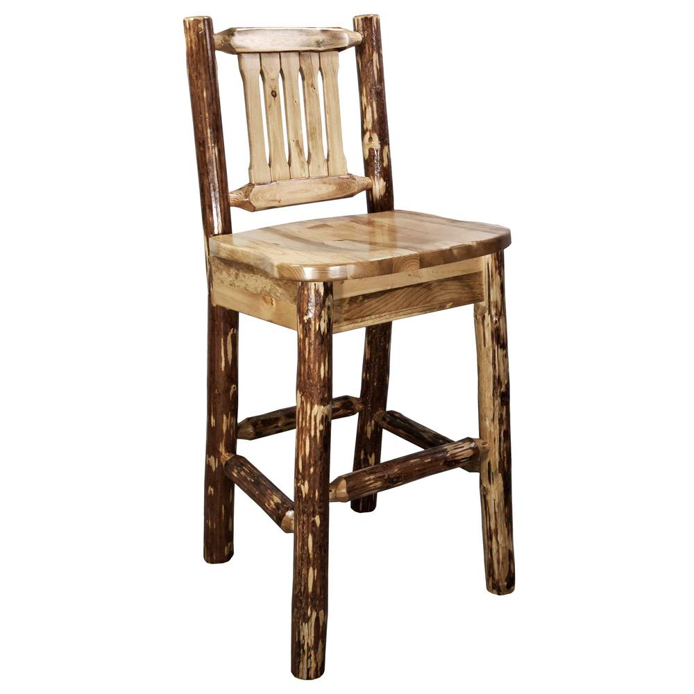 Glacier Country Collection Barstool w/ Back, Ergonomic Wooden Seat. Picture 1