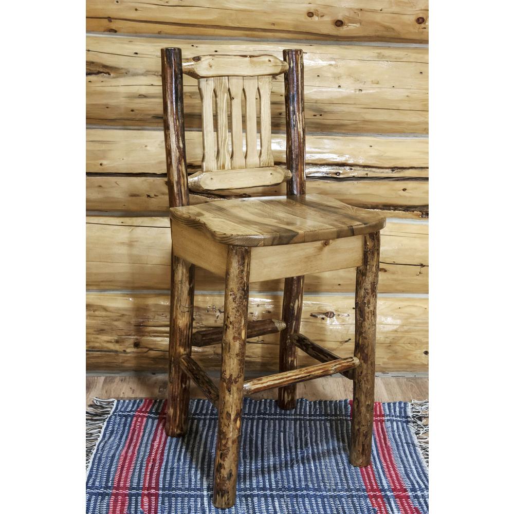 Glacier Country Collection Barstool w/ Back, Ergonomic Wooden Seat. Picture 6
