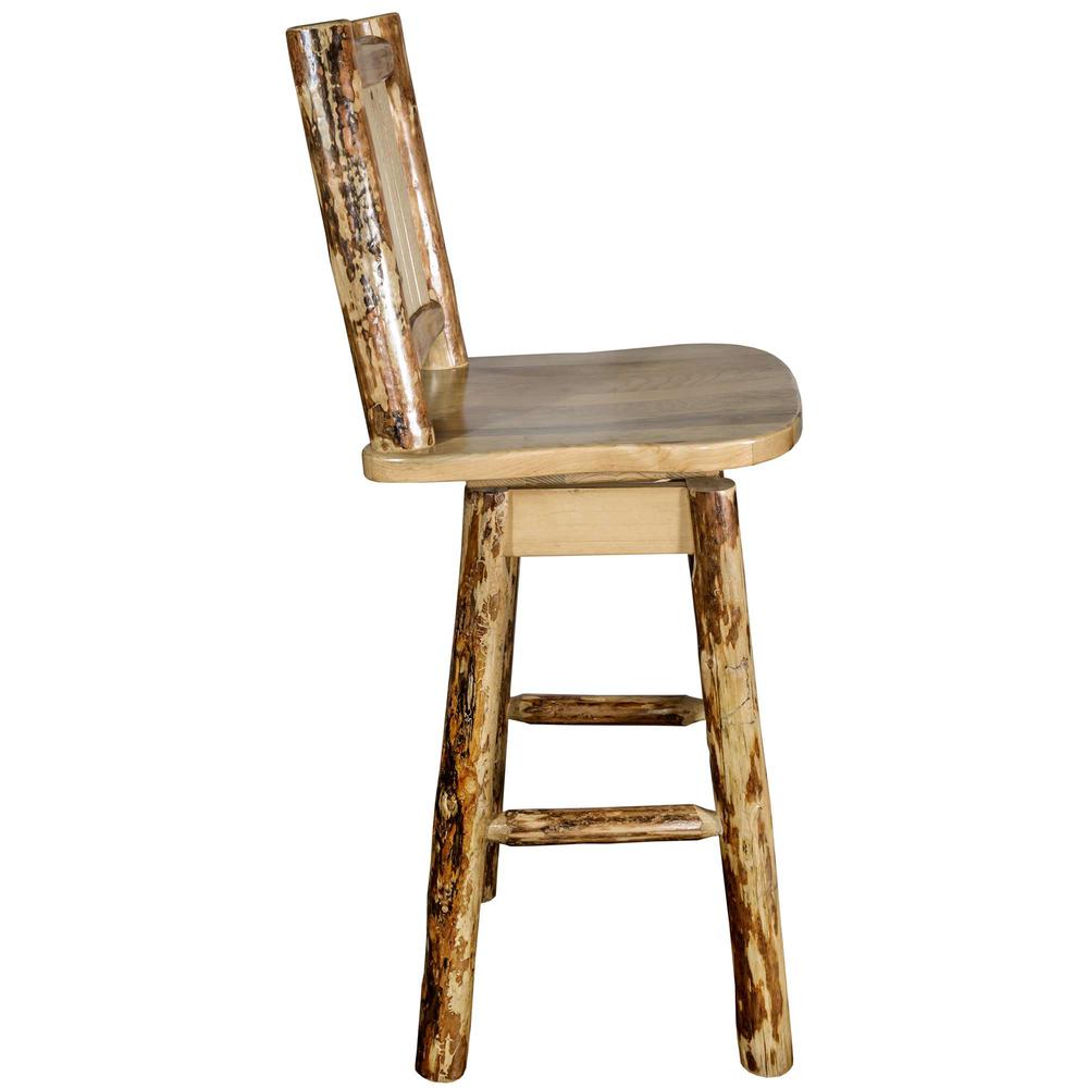 Glacier Country Collection Barstool w/ Back & Swivel w/ Laser Engraved Moose Design. Picture 5