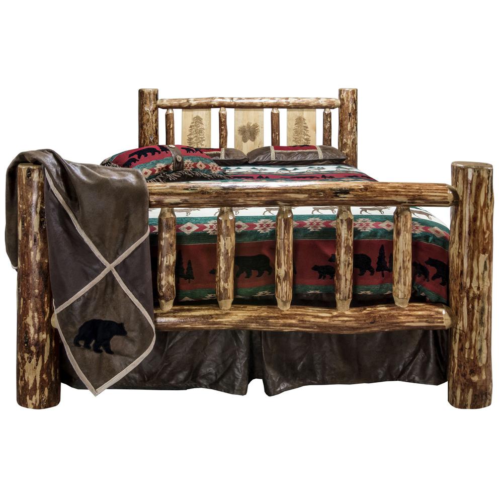 Glacier Country Collection King Bed w/ Laser Engraved Pine Tree Design. Picture 2