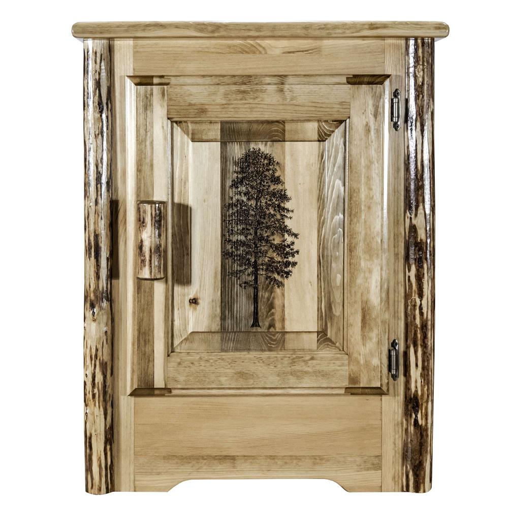 Glacier Country Collection Accent Cabinet w/ Laser Engraved Pine Design, Right Hinged. Picture 2