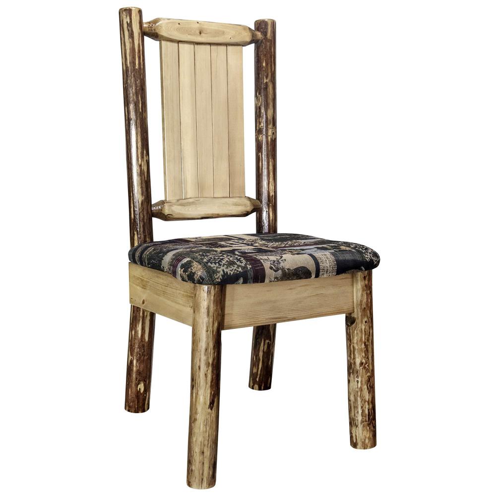 Glacier Country Collection Side Chair - Woodland Upholstery, w/ Laser Engraved Moose Design. Picture 3