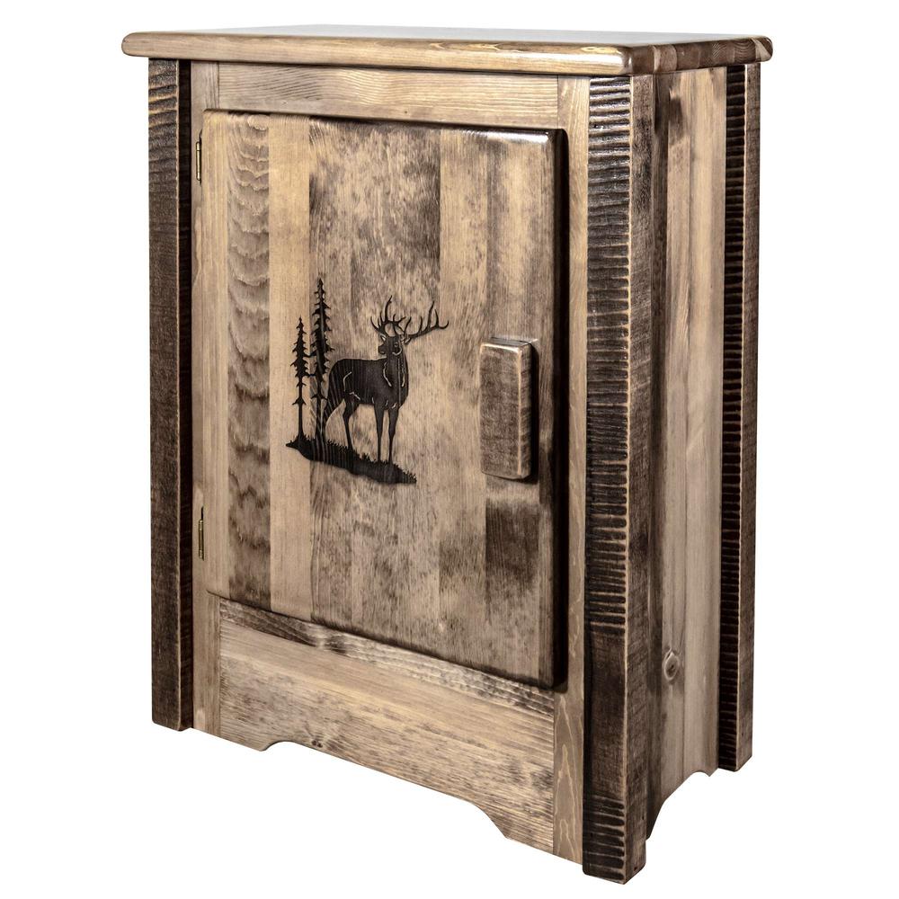 Homestead Collection Accent Cabinet w/ Laser Engraved Elk Design, Left Hinged, Stain & Clear Lacquer Finish. Picture 3