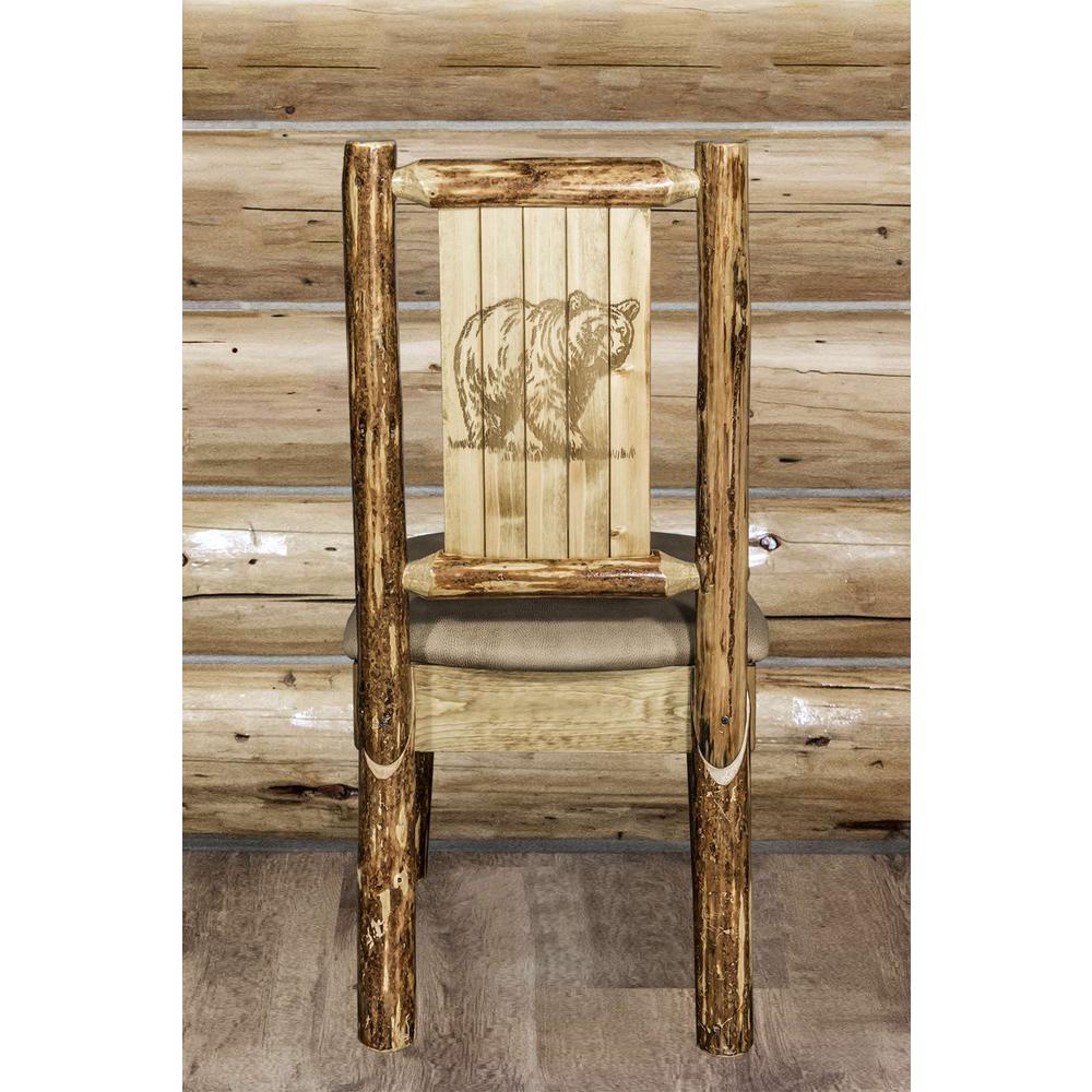 Glacier Country Collection Side Chair - Buckskin Upholstery, w/ Laser Engraved Bear Design. Picture 7