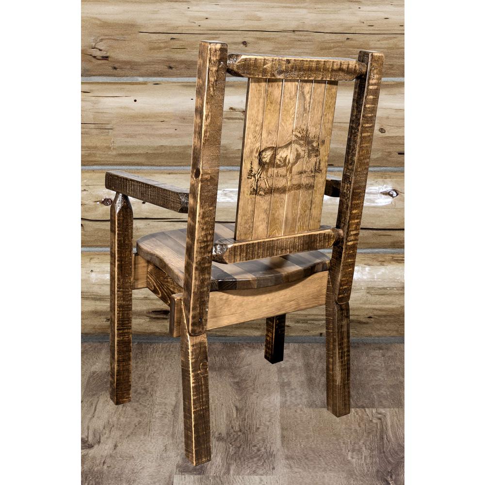 Homestead Collection Captain's Chair w/ Laser Engraved Moose Design, Stain & Lacquer Finish. Picture 6
