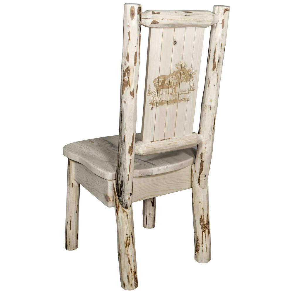 Montana Collection Side Chair w/ Laser Engraved Moose Design, Clear Lacquer Finish. Picture 1