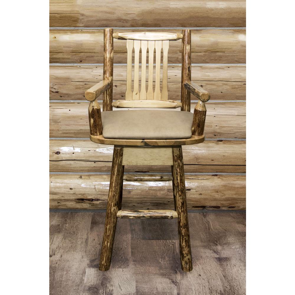 Glacier Country Collection Captain's Barstool w/ Back & Swivel w/ Upholstered Seat, Buckskin Pattern. Picture 6