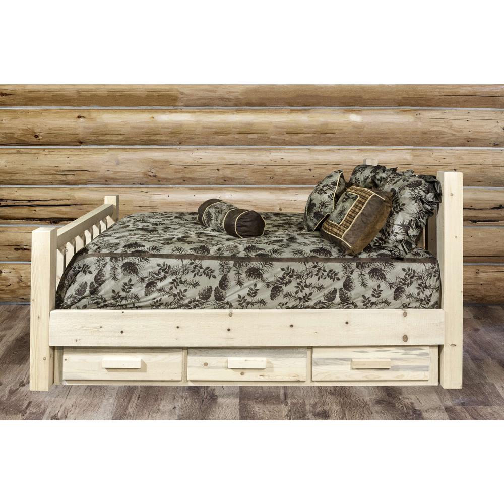 Homestead Collection Queen Bed w/ Storage, Clear Lacquer Finish. Picture 6