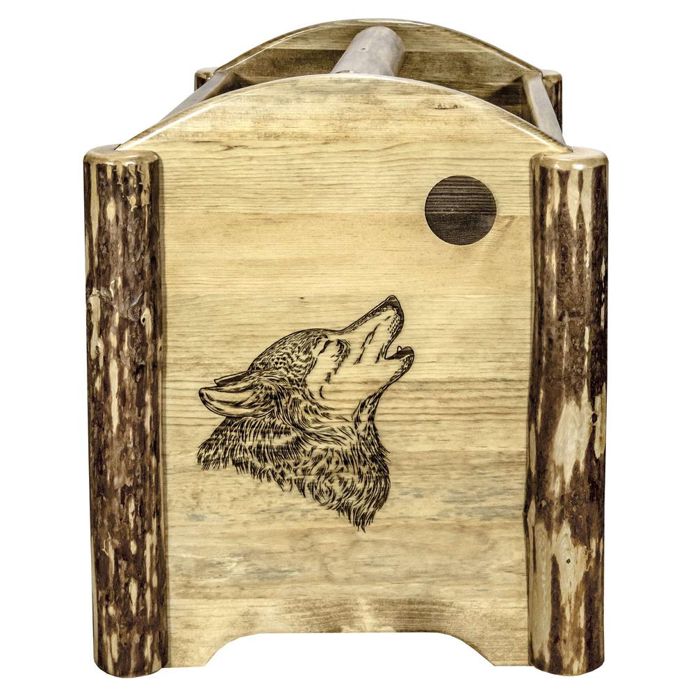Glacier Country Collection Magazine Rack w/ Laser Engraved Wolf Design. Picture 2