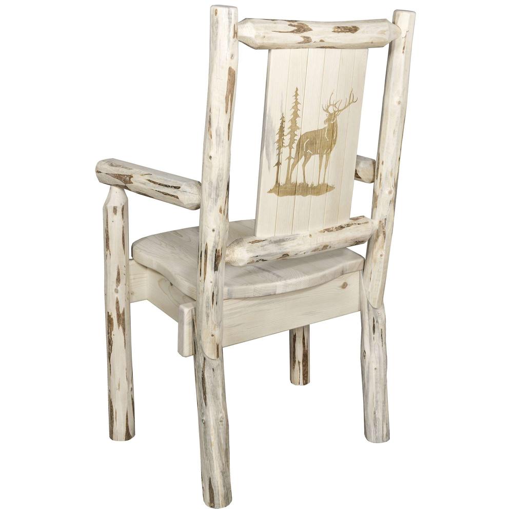 Montana Collection Captain's Chair w/ Laser Engraved Elk Design, Clear Lacquer Finish. Picture 1