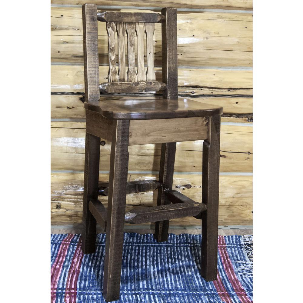 Homestead Collection Barstool w/ Back, Stain & Clear Lacquer Finish, Ergonomic Wooden Seat. Picture 3