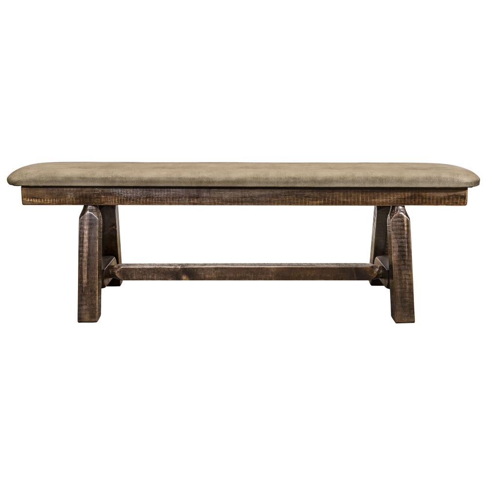 Homestead Collection Plank Style Bench, Stain & Clear Lacquer Finish, 5 Foot w/ Buckskin Upholstery. Picture 2