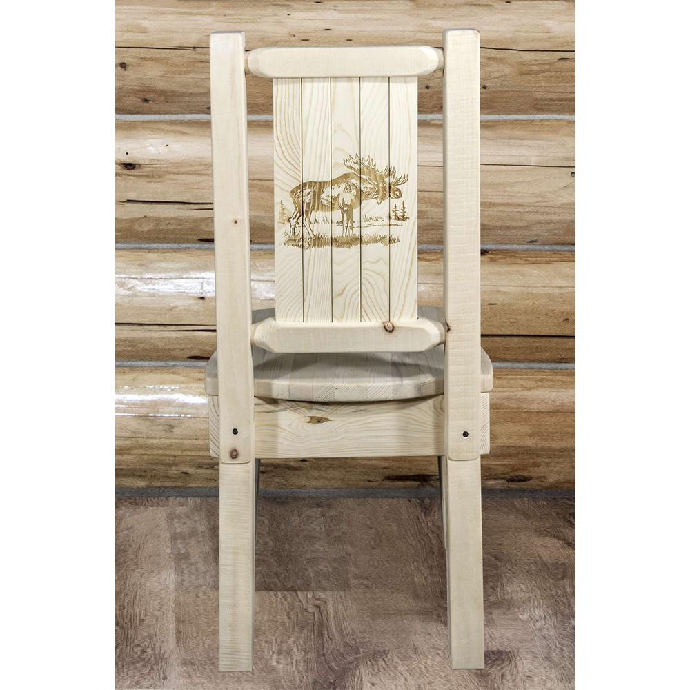 Homestead Collection Side Chair w/ Laser Engraved Moose Design, Clear Lacquer Finish. Picture 7