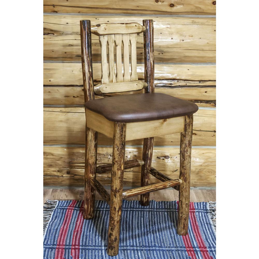 Glacier Country Collection Barstool w/ Back, Upholstered Seat, Saddle Pattern. Picture 3